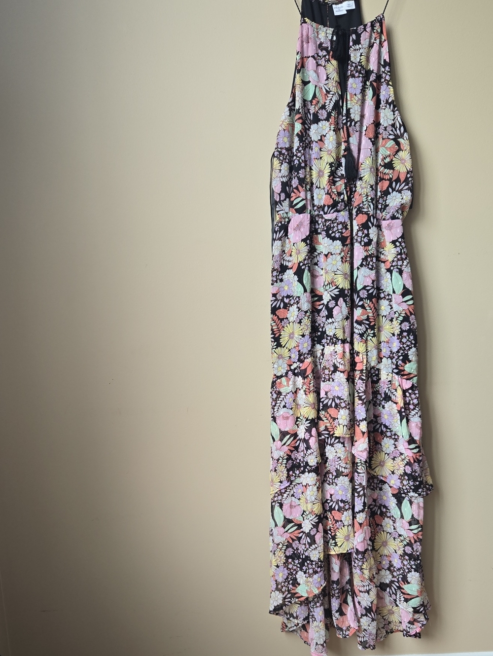 Melrose and Market Black Maxi Dress with Pink, Mint, and Yellow Floral Print